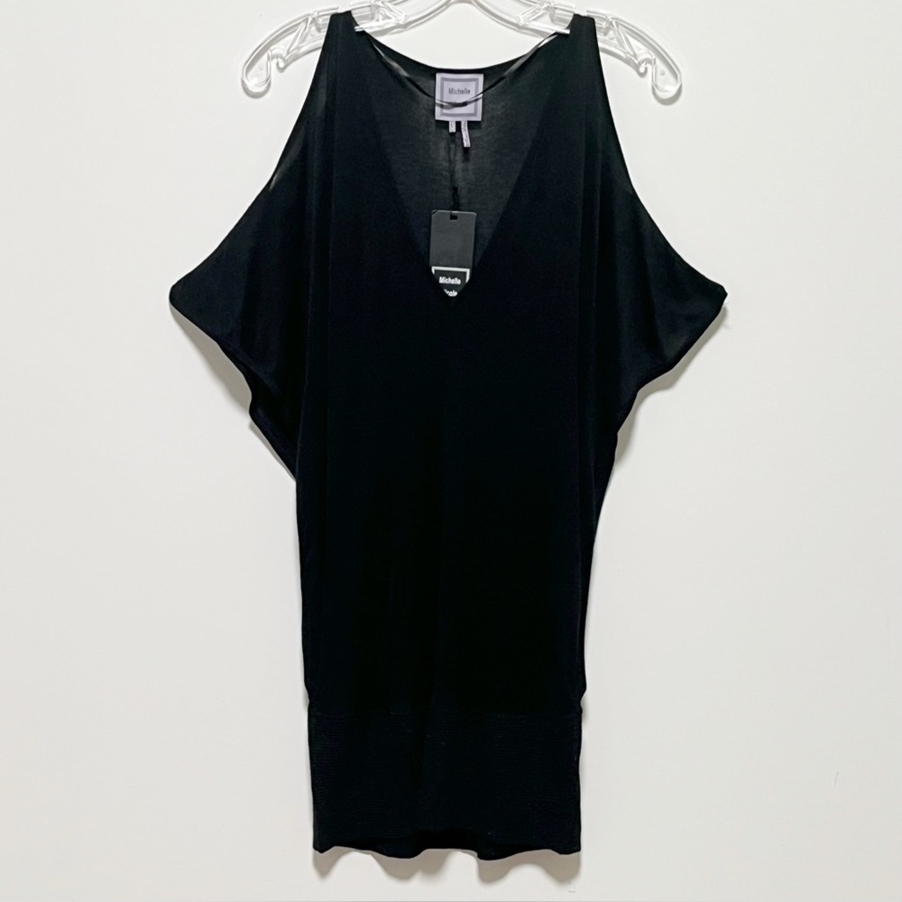 Michelle Nicole Chic Black Cold Shoulder dolman cut-out sleeves versatile Blouse